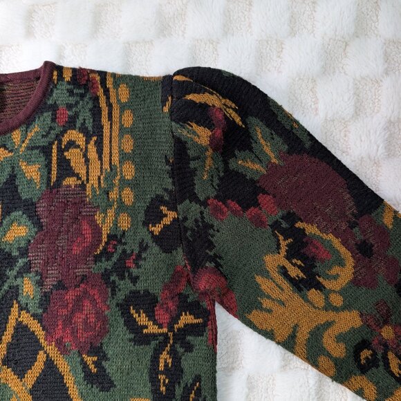 VINTAGE Art deco floral knit sweater - Picture 2 of 10